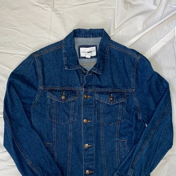 Men's Dark Blue Jean Jacket - Fashion Nova - Picture 1 of 6